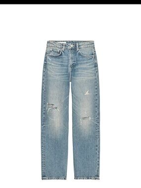 Zara Light Blue Distressed Straight-Leg Jeans
